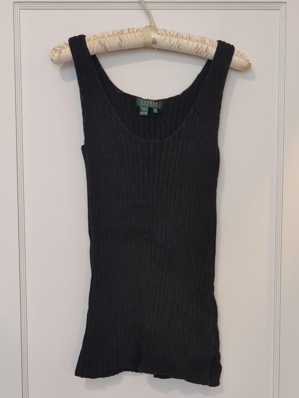Lauren Ralph Lauren Black Ribbed Sleeveless Sweater Long Tank With Side Slits
